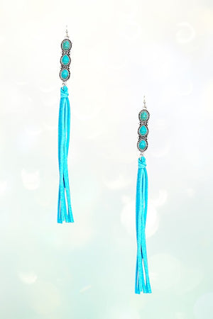 OBLONG TRIPLE GEM TASSEL DANGLE EARRING