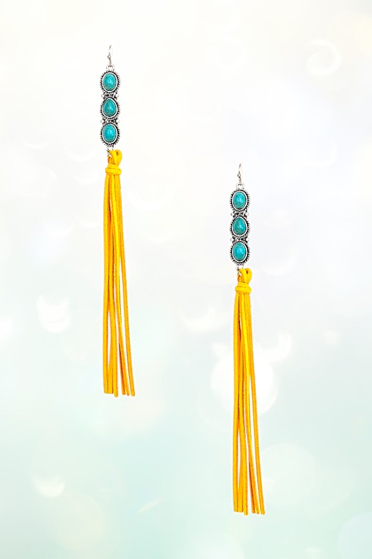 OBLONG TRIPLE GEM TASSEL DANGLE EARRING