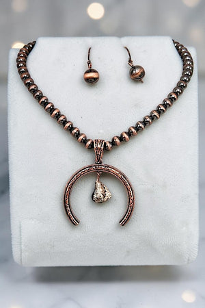 CURVED PENDANT BEAD NECKLACE EARRING SET
