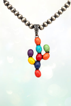 GEMSTONE CACTUS PENDANT BEADED  NECKLACE EARRING SET