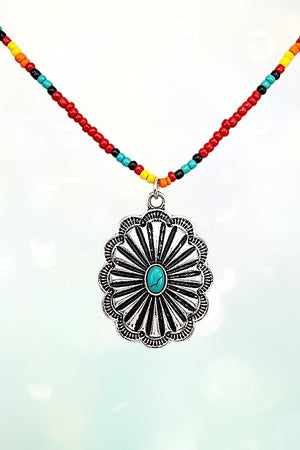 TQ GEM ACCENT CONCHO PENDANT BEADED NECKLACE SET