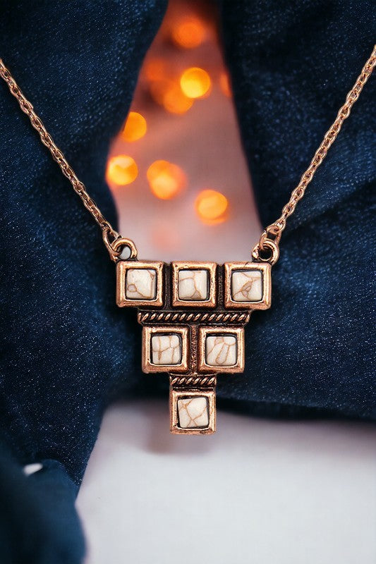 Triangle Gemstone Framed Pendant Necklace Set
