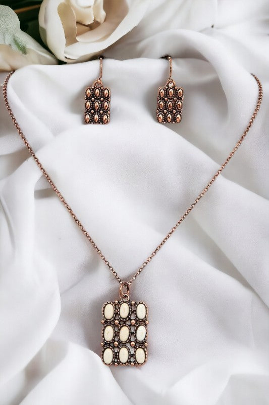 Rectangle Gemstone Pendant Necklace Set
