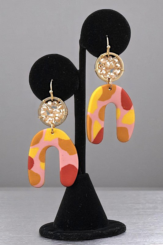 CLAY GLASS BEAD U DROP EARRING