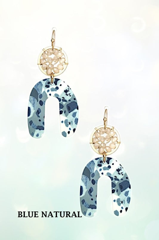 CLAY GLASS BEAD U DROP EARRING