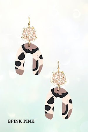 CLAY GLASS BEAD U DROP EARRING