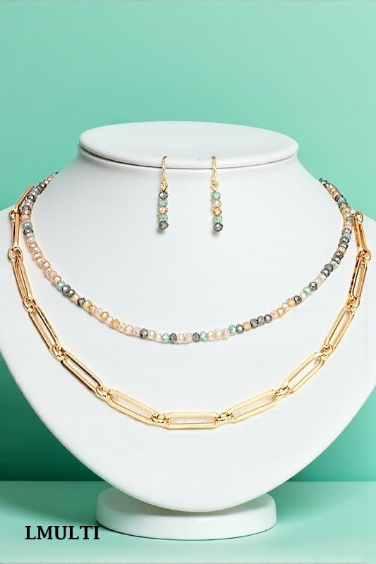 GLASS BEAD CHAIN NECKLACE SET