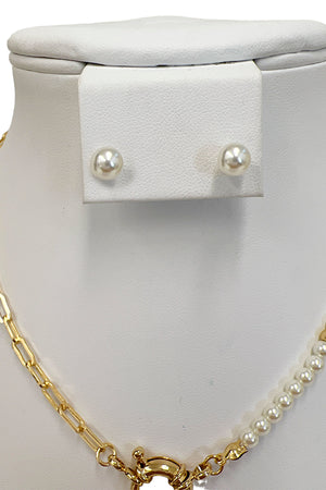 Pearl Chain Link Necklace Set