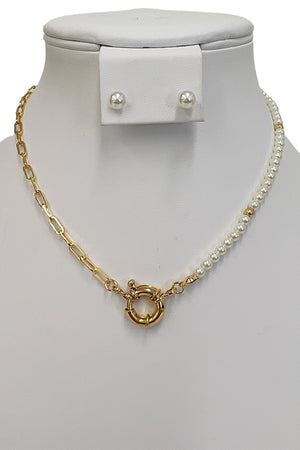 Pearl Chain Link Necklace Set