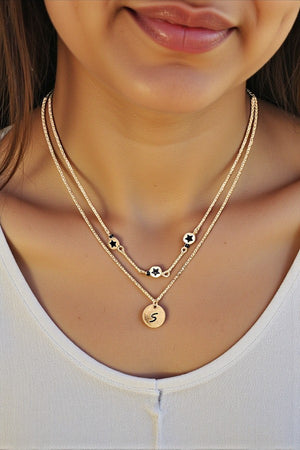 STAR ETCHED ROUND COINS ACCENT LAYERED NECKLACE