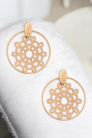 ROUND FLORAL CUT OUT DROP EARRING