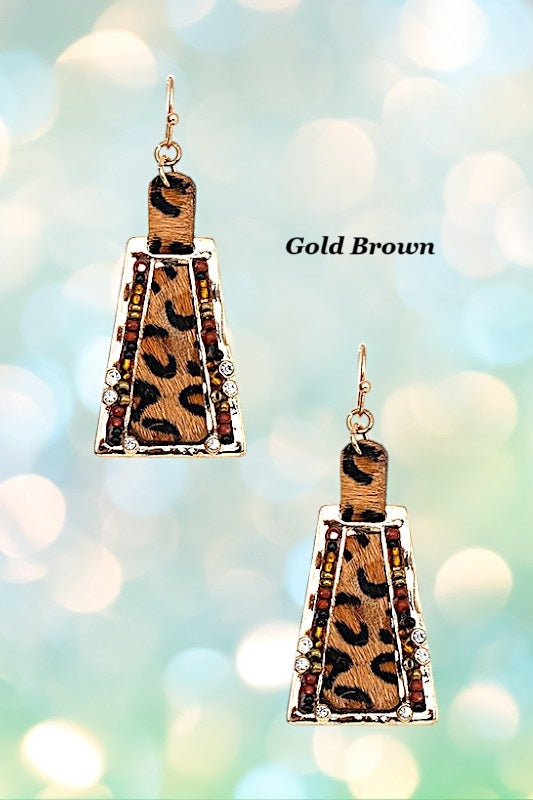 ANIMAL PRINT BEAD FRAME EARRING