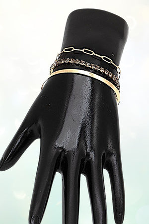 RHINESTONE PAVE MIX CHAIN BRACELET SET