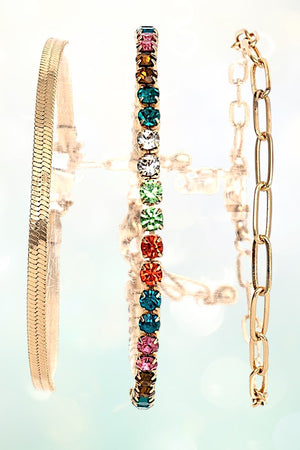 RHINESTONE PAVE MIX CHAIN BRACELET SET
