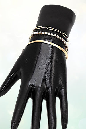 RHINESTONE PAVE MIX CHAIN BRACELET SET