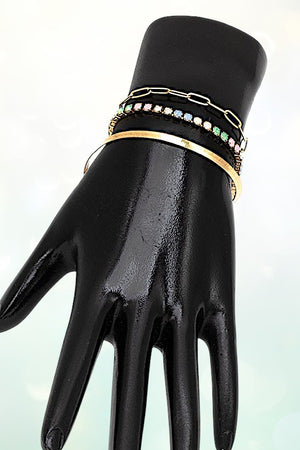 RHINESTONE PAVE MIX CHAIN BRACELET SET