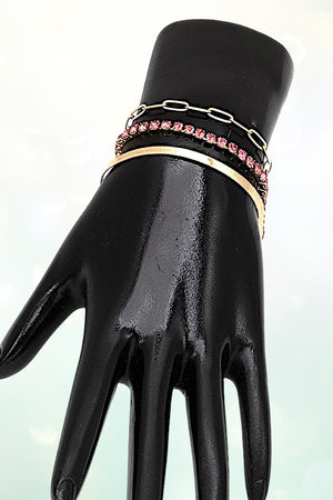 RHINESTONE PAVE MIX CHAIN BRACELET SET