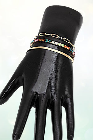 RHINESTONE PAVE MIX CHAIN BRACELET SET