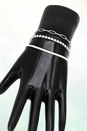 RHINESTONE PAVE MIX CHAIN BRACELET SET