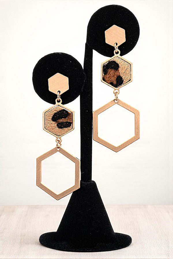 HEXAGON TRIPLE LINK DANGLE EARRING
