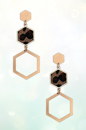 HEXAGON TRIPLE LINK DANGLE EARRING