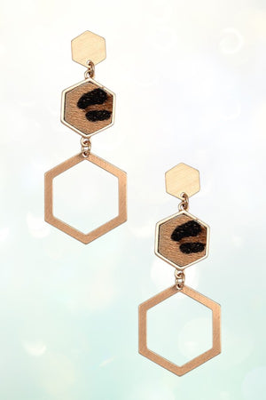 HEXAGON TRIPLE LINK DANGLE EARRING