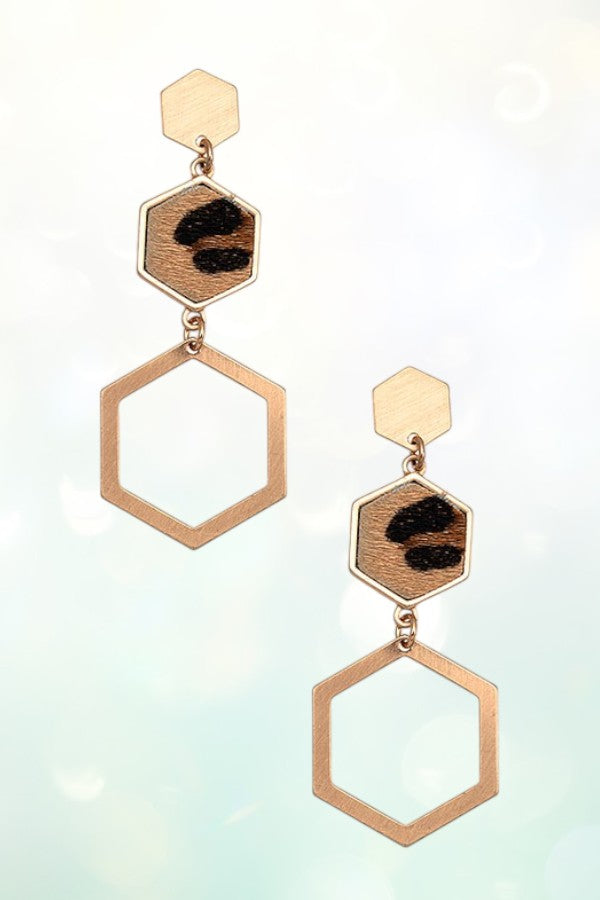 HEXAGON TRIPLE LINK DANGLE EARRING