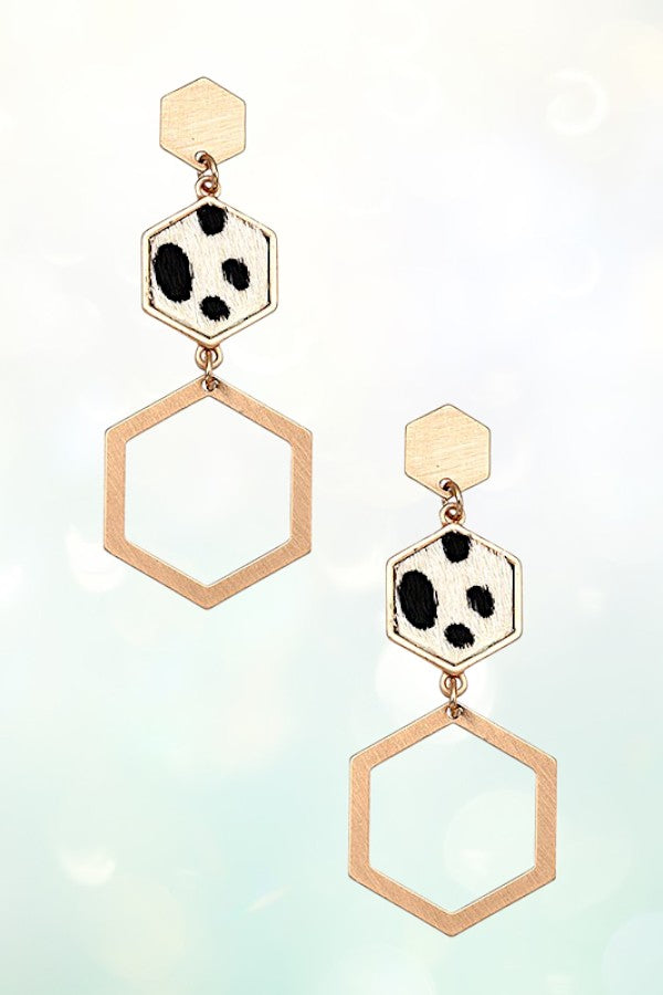 HEXAGON TRIPLE LINK DANGLE EARRING