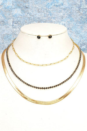 RHINESTONE PAVE MULTI LAYERED NECKLACE SET