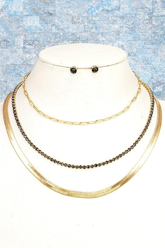 RHINESTONE PAVE MULTI LAYERED NECKLACE SET