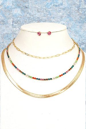 RHINESTONE PAVE MULTI LAYERED NECKLACE SET