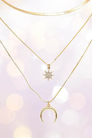 STAR MOON PENDANT LAYERED CHAIN NECKLACE SET