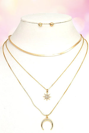 STAR MOON PENDANT LAYERED CHAIN NECKLACE SET