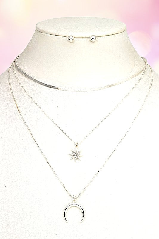 STAR MOON PENDANT LAYERED CHAIN NECKLACE SET