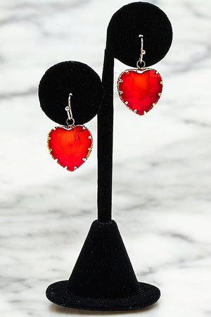 FACETED GEM HEART DANGLE EARRING