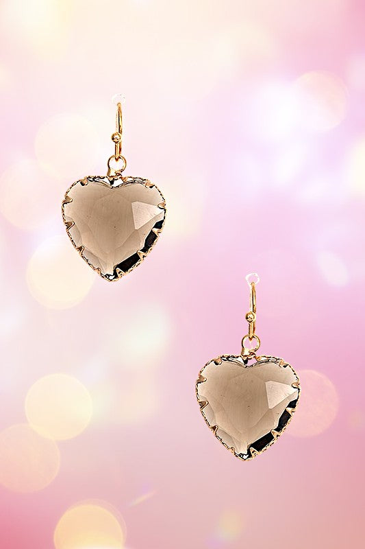 FACETED GEM HEART DANGLE EARRING