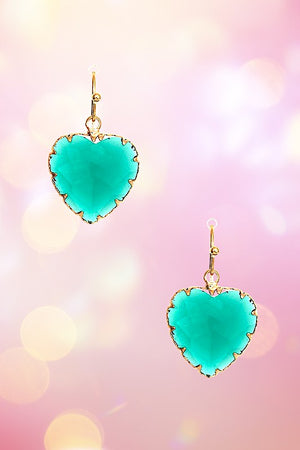 FACETED GEM HEART DANGLE EARRING