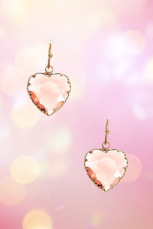 FACETED GEM HEART DANGLE EARRING