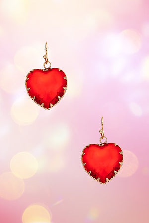 FACETED GEM HEART DANGLE EARRING