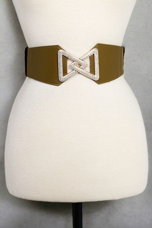 Rhinestone Triangle Pave Buckle Stretch Belt