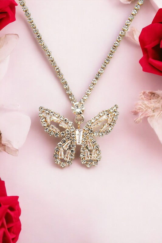 Butterfly Rhinestone Pendant Necklace