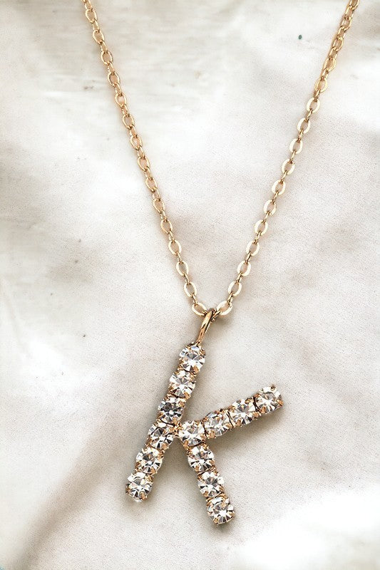 Initial Rhinestone Pendant Necklace