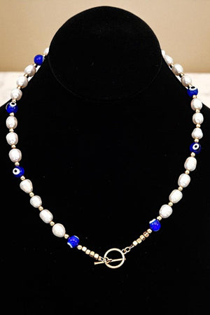 ROUND EVIL EYE FRESHWATER PEARL NECKLACE