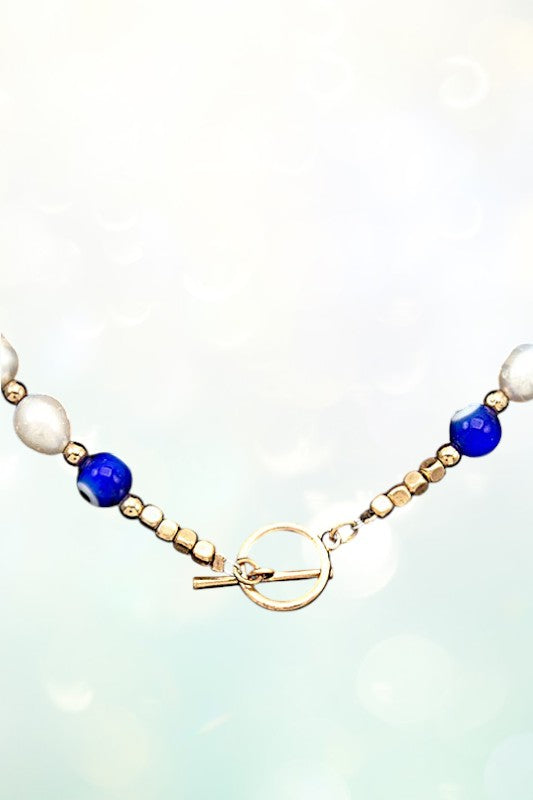 ROUND EVIL EYE FRESHWATER PEARL NECKLACE