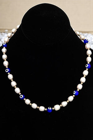 ROUND EVIL EYE FRESHWATER PEARL NECKLACE