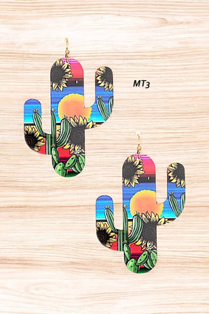 MIX PRINT CACTUS CUT DANGLE EARRING