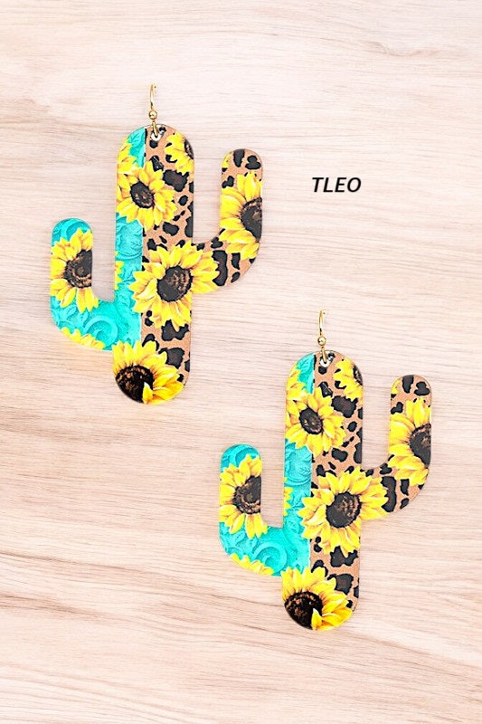 MIX PRINT CACTUS CUT DANGLE EARRING