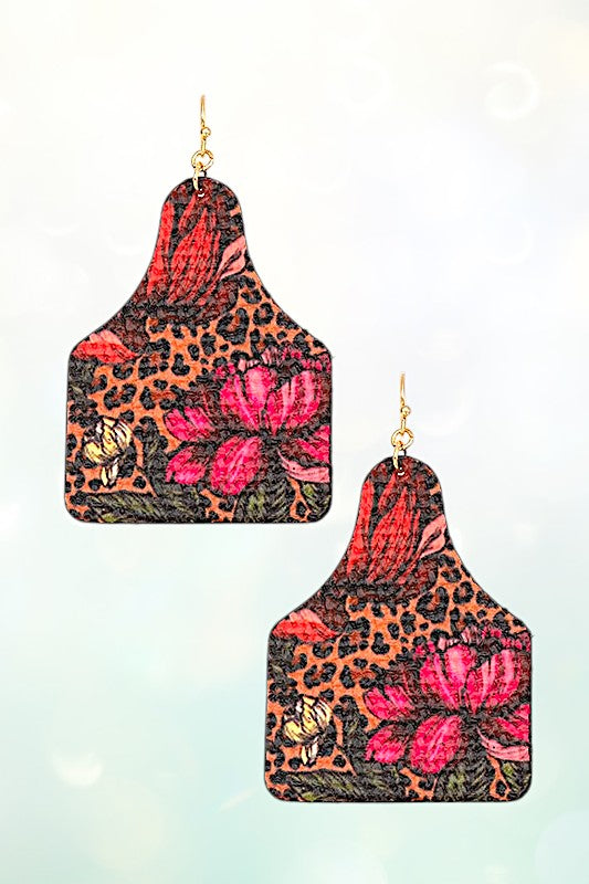 FLORAL ANIMAL PRINT DANGLE EARRING