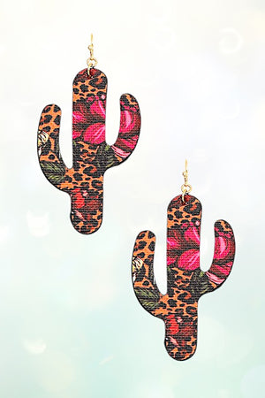 FLORAL ANIMAL PRINT CACTUS DANGLE EARRING