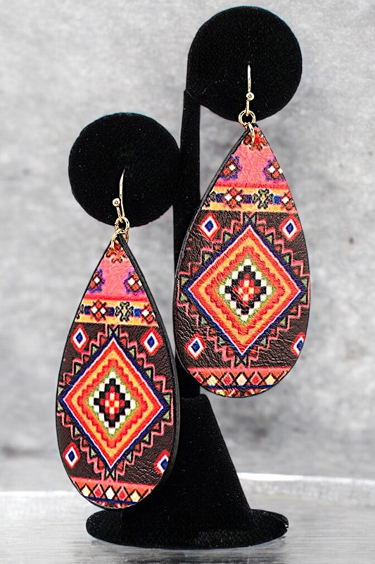 TEARDROP TRIBAL PATTERN DANGLE EARRING